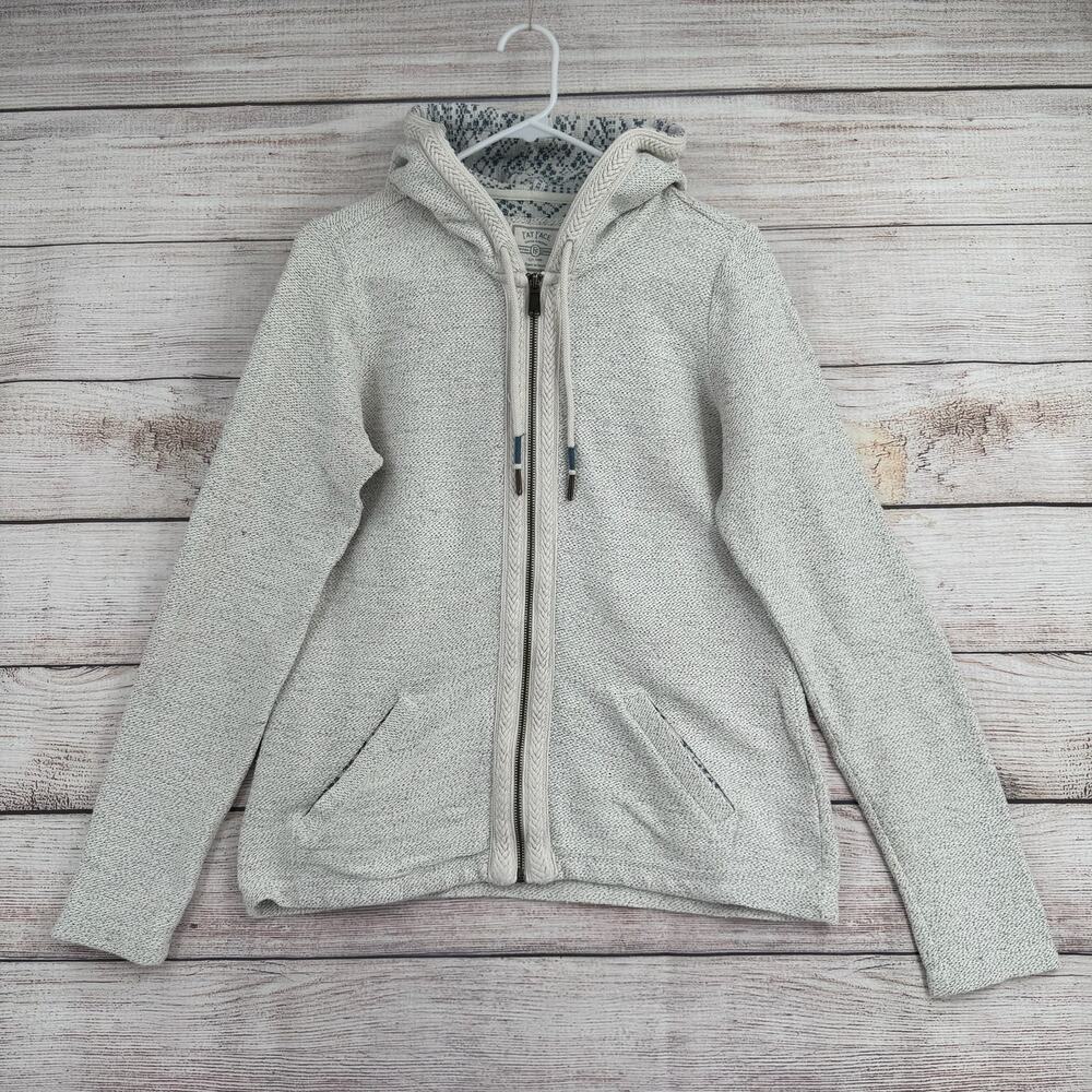 Fat Face United Kingdom Knit Full Zip Hoodie Sweatshirt Womens 6‎ Cream Blue